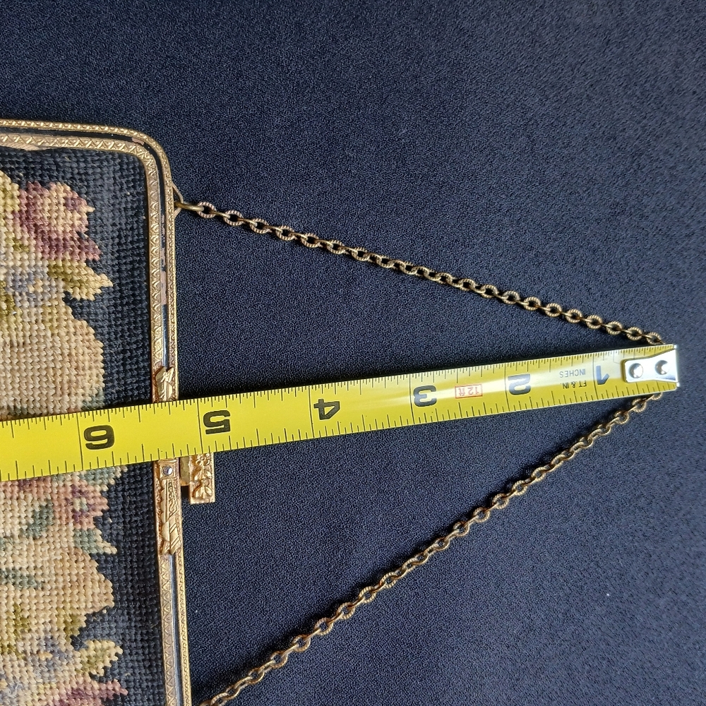 Elegant Vintage Handmade Floral Petite Point Embroidered Wristlet - Picture 6 of 8